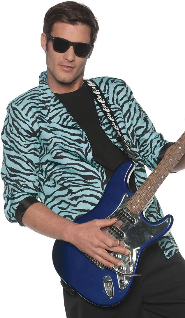 1980s Blue Zebra Print Mens Plus Size Costume Blazer