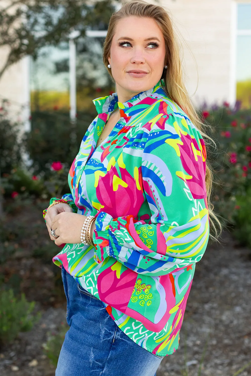 Abstract Printed Plus Size Blouse