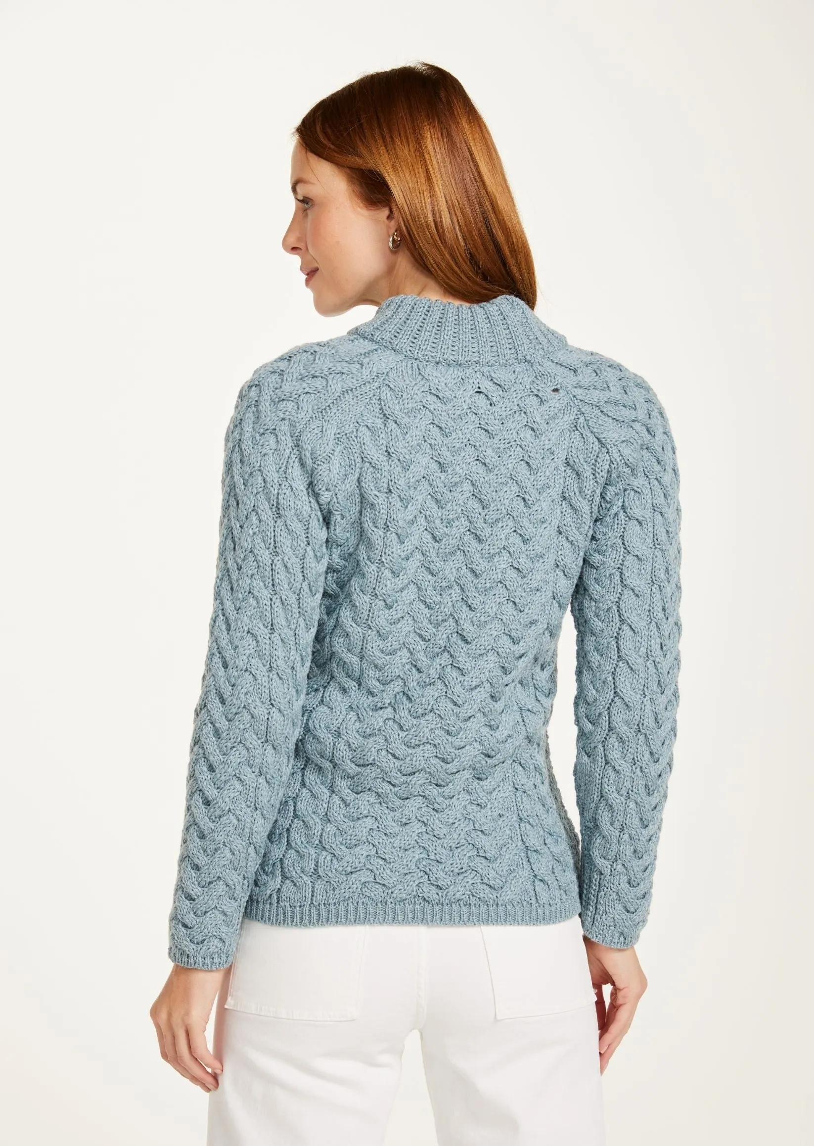 Aran Crew Neck Sweater | Mist Marl