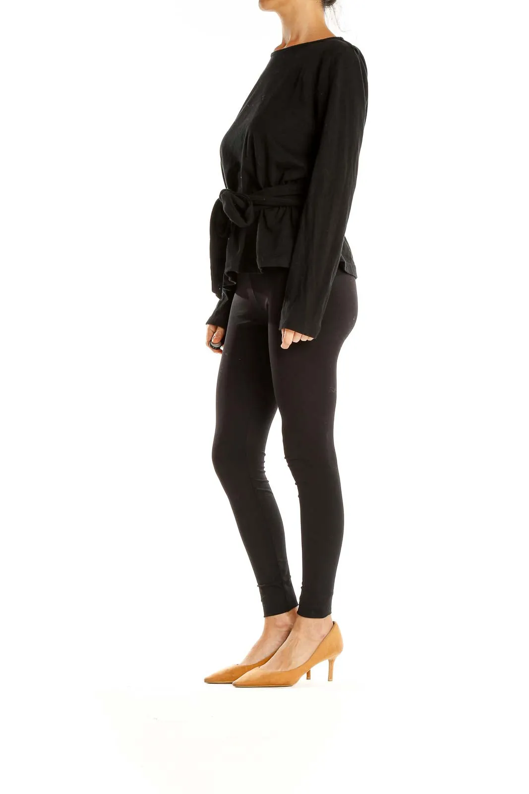 Black Long Sleeve Chic Wrap Top