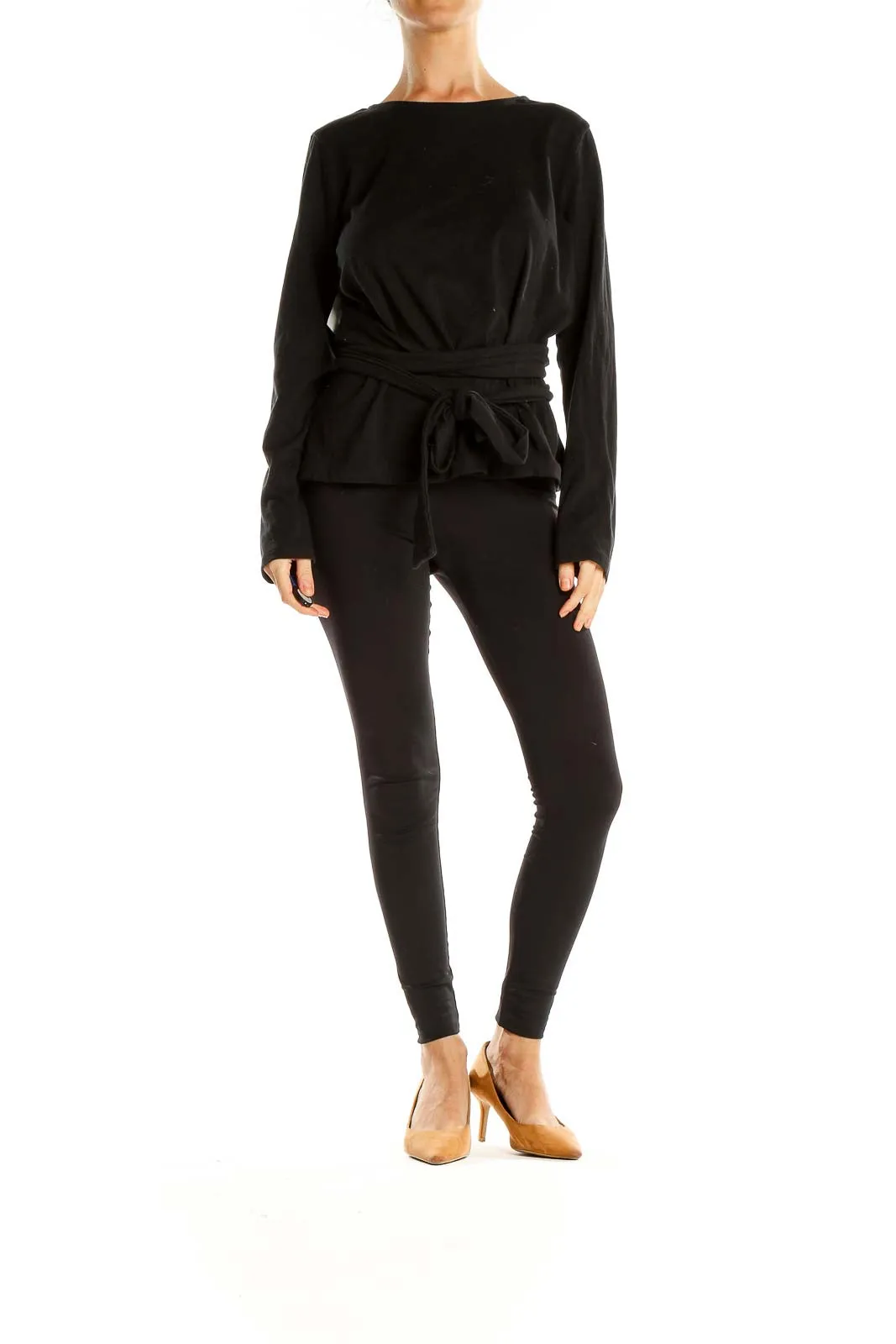 Black Long Sleeve Chic Wrap Top