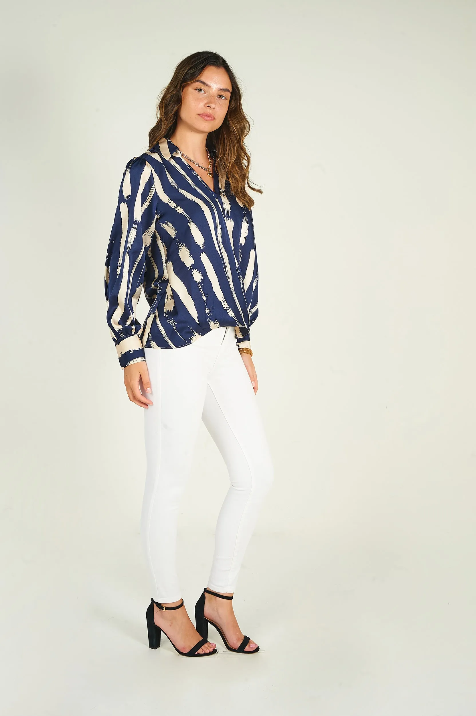 Blouse cache-coeur rayée - SAVANAH - (E-B1)