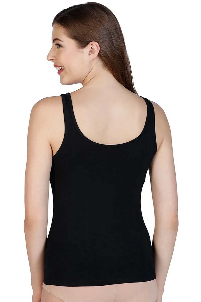 Broad Straps Body Hugging Modal Vest - Black