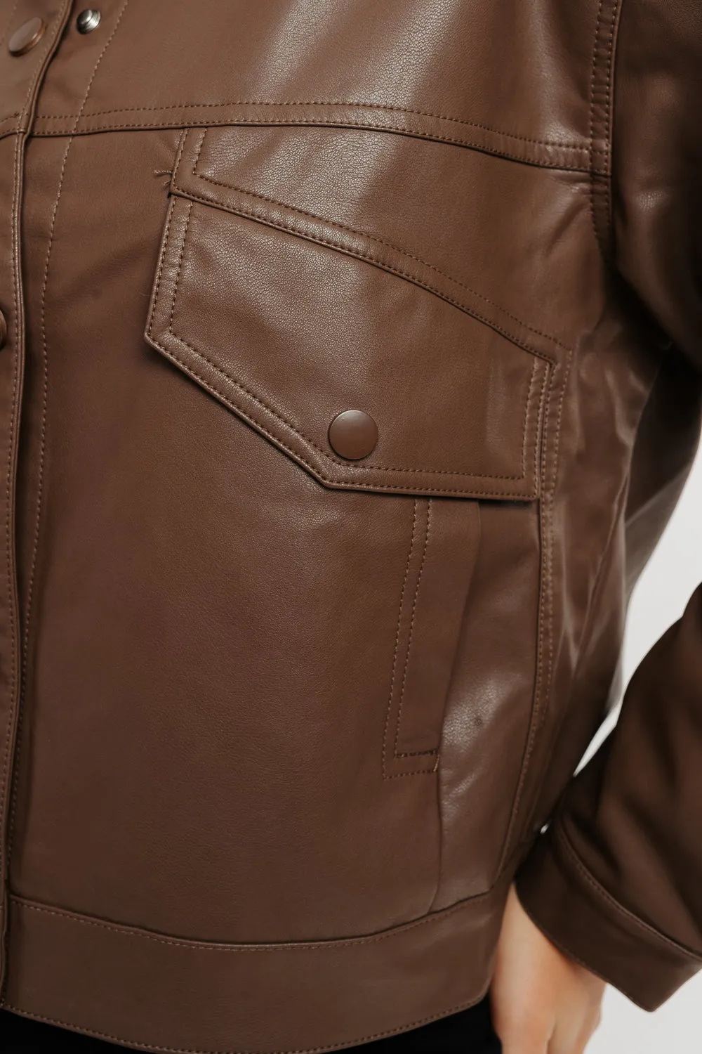 Brown Boxy Leather Jacket