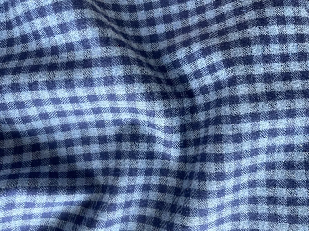 Cheery Admiral & Sky Blue Check Cotton Flannel Shirting (Made in Italy)