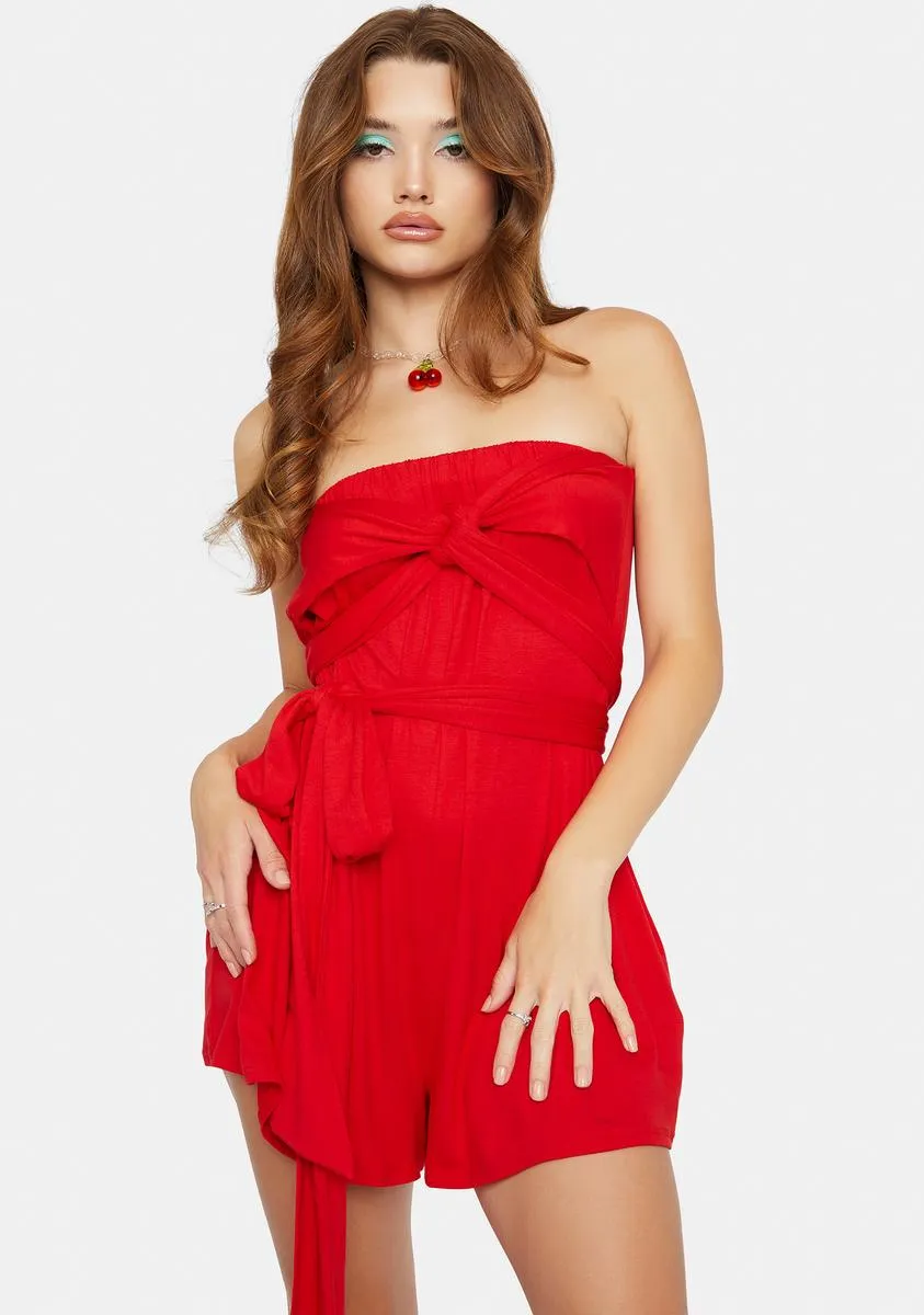 Cherry Playful Kiss Strapless Romper