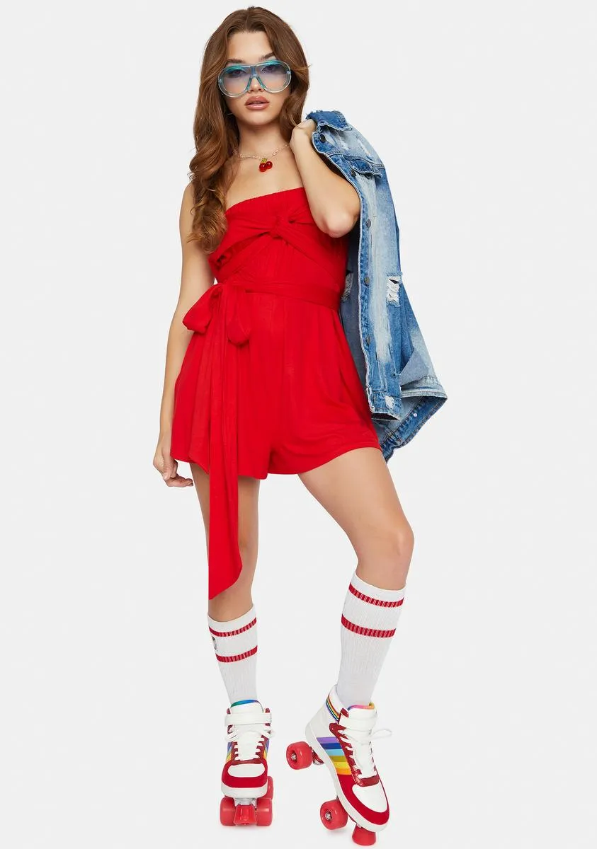 Cherry Playful Kiss Strapless Romper