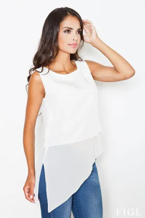 Chic Asymmetrical Hem Sleeveless Blouse with Logo Detail