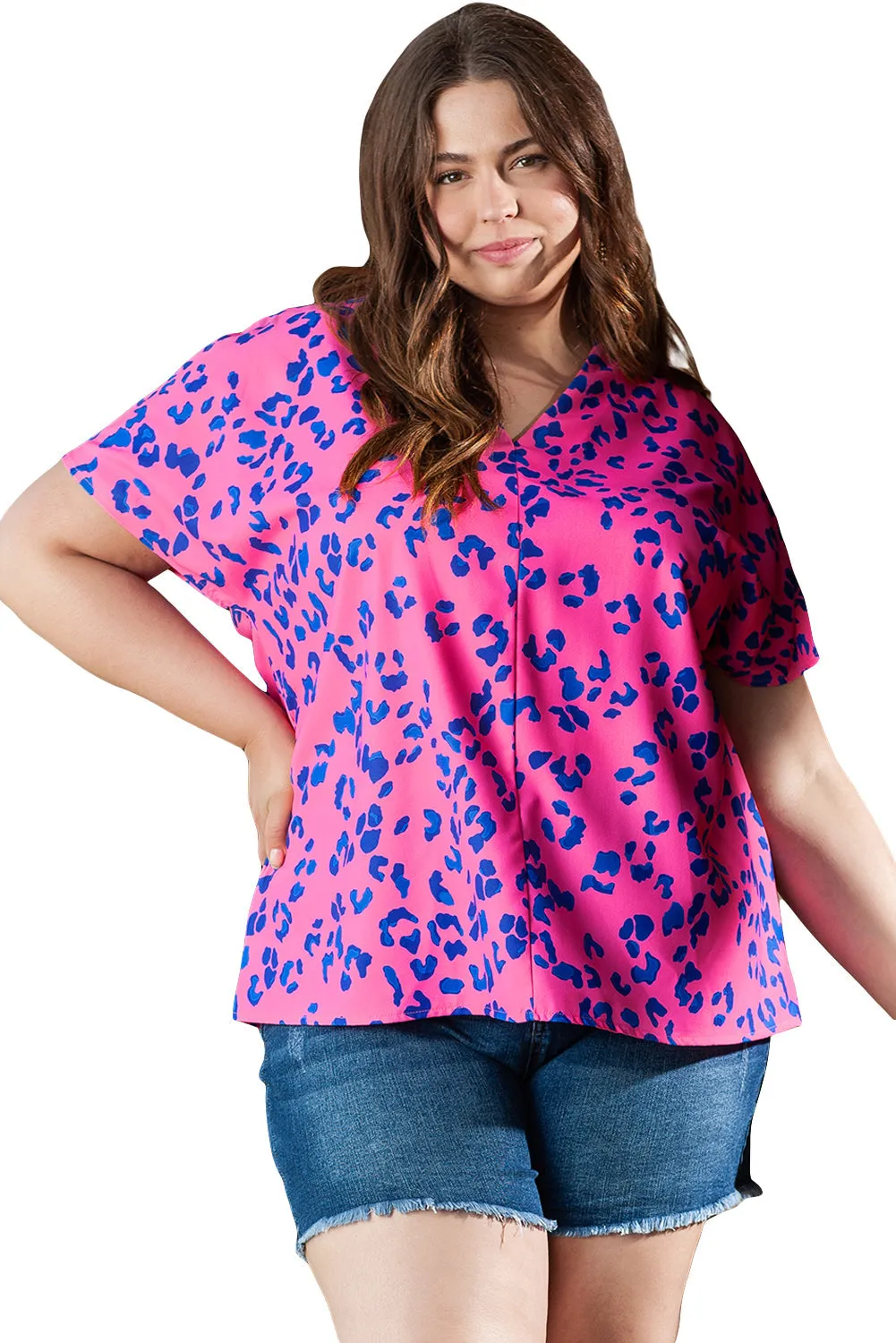 Contrast Leopard Print Plus Size Blouse