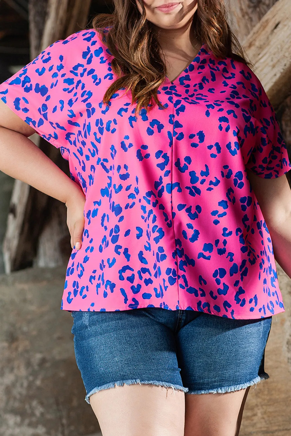 Contrast Leopard Print Plus Size Blouse