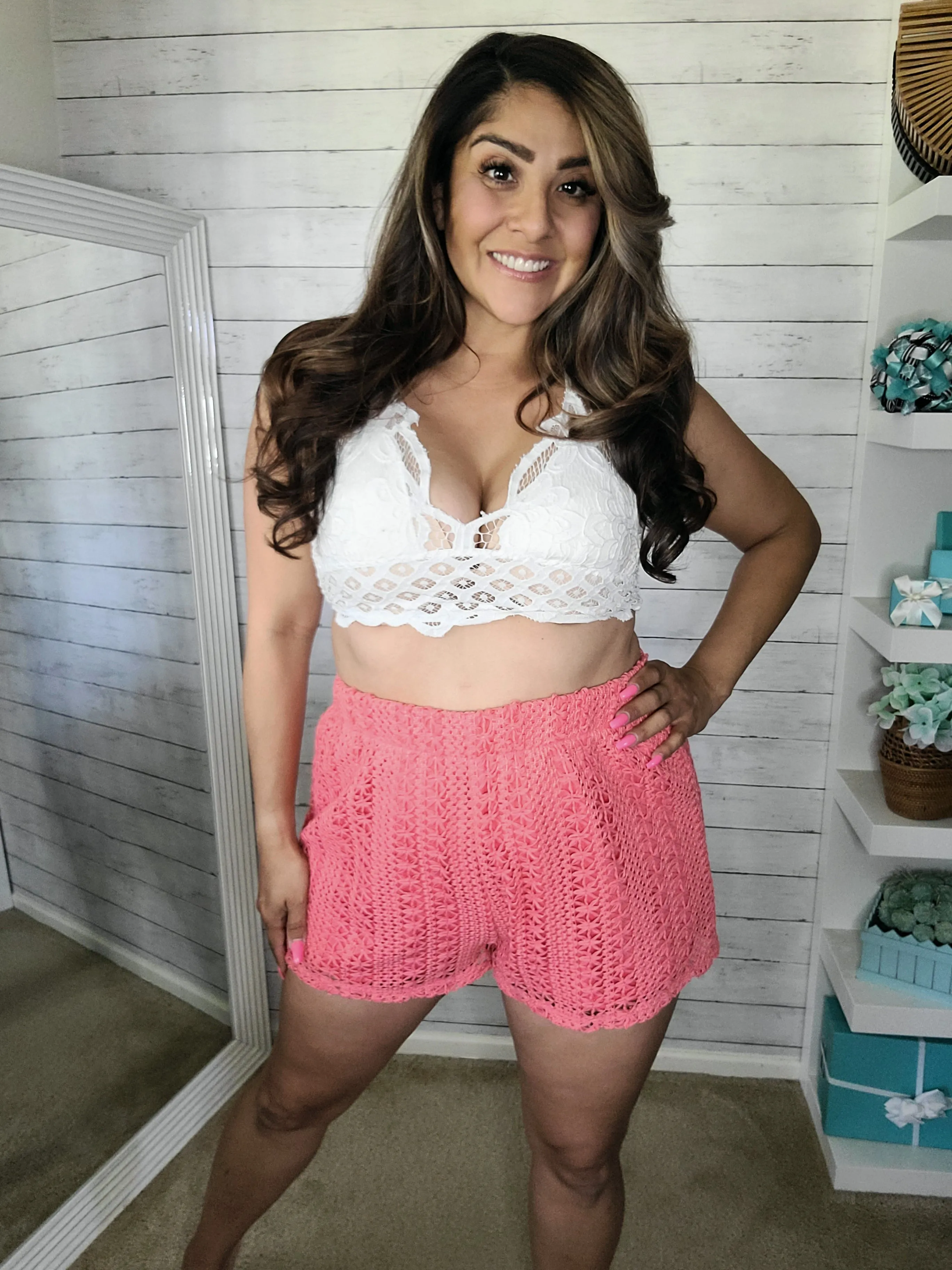 Coral Crochet Top and Shorts Set