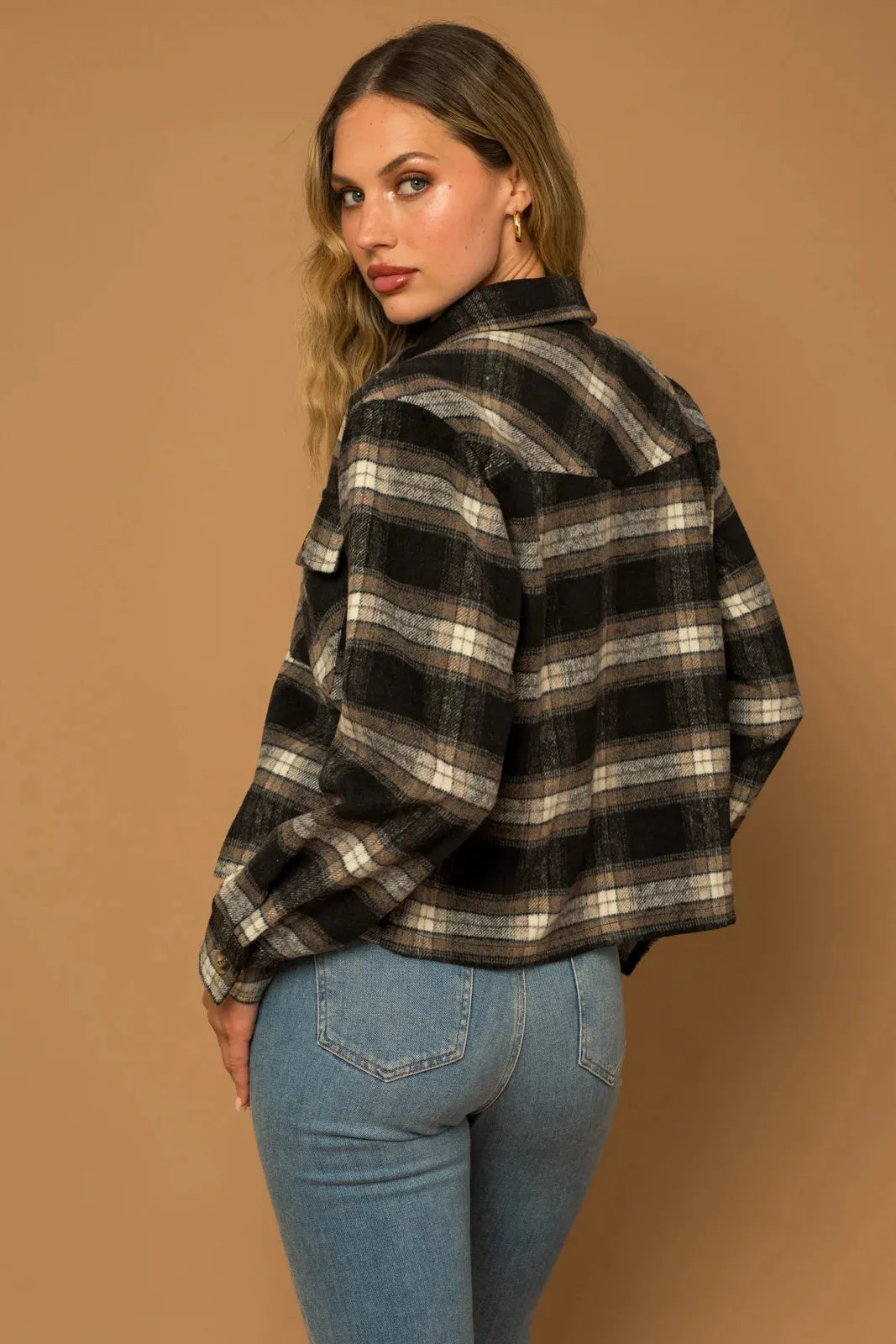 Cozy Relaxed-Fit Plaid Flannel Pocket Short Shacket