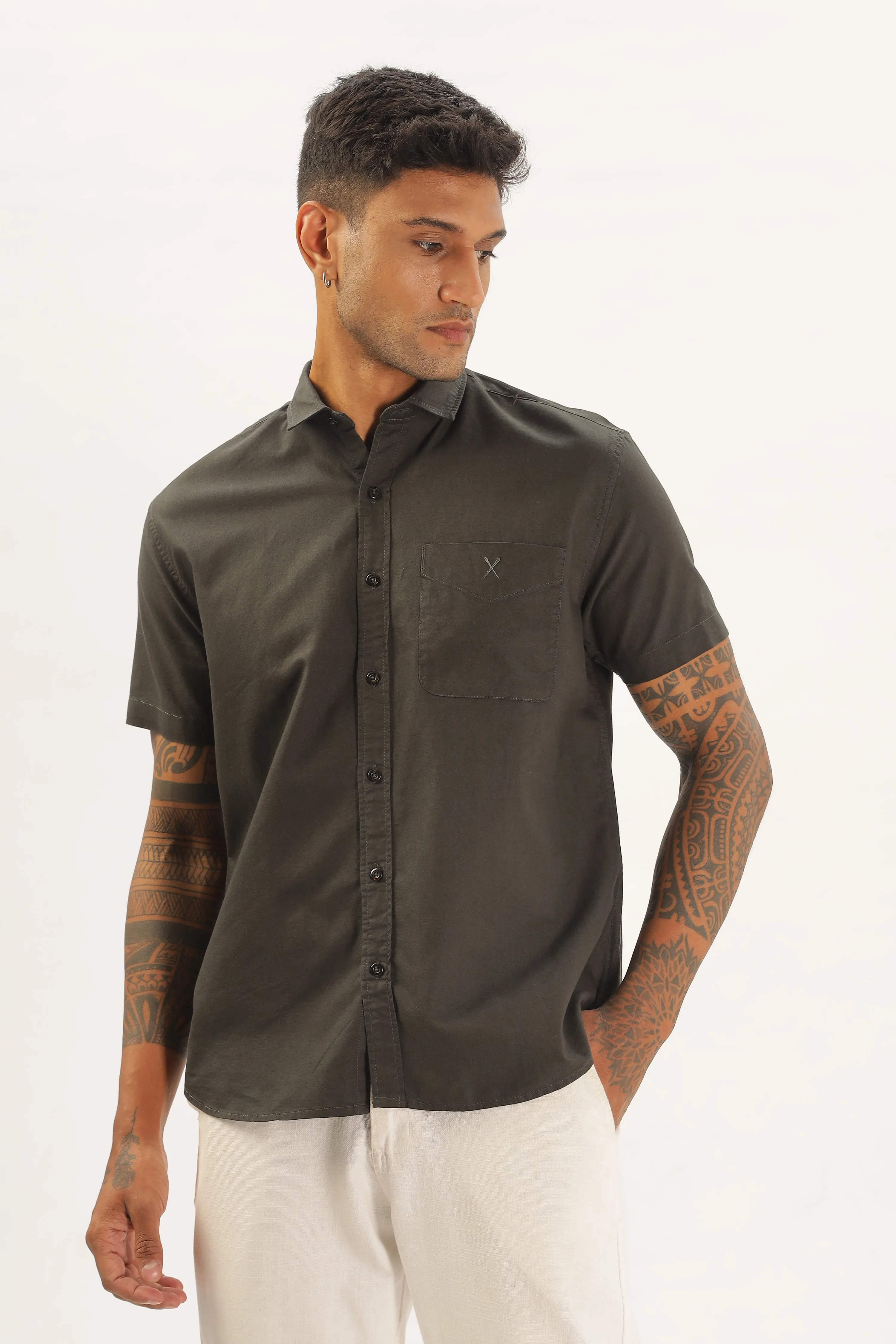 Dark Green Half Sleeve Regular Fit Shirt