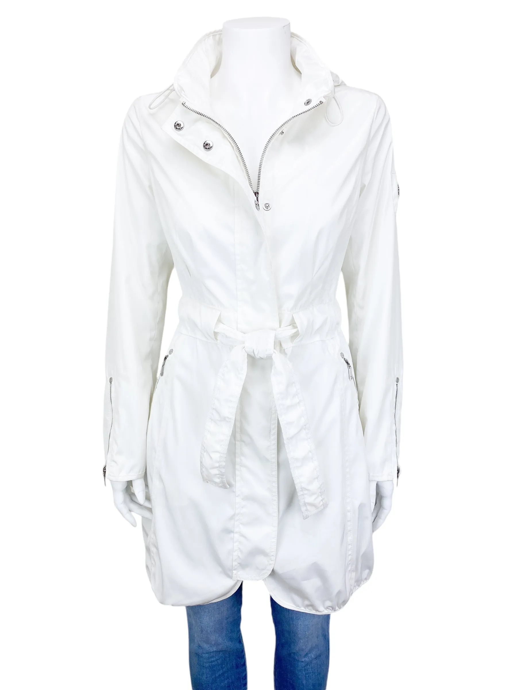 Dawn Levy Women's Lightweight Belted Rain Jacket Off White Size S