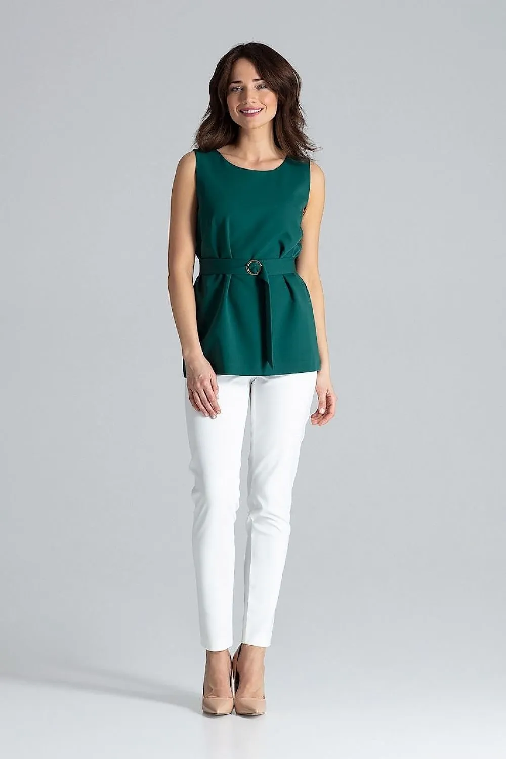 Elegant Golden Buckle Trapeze Blouse - Modern and Chic