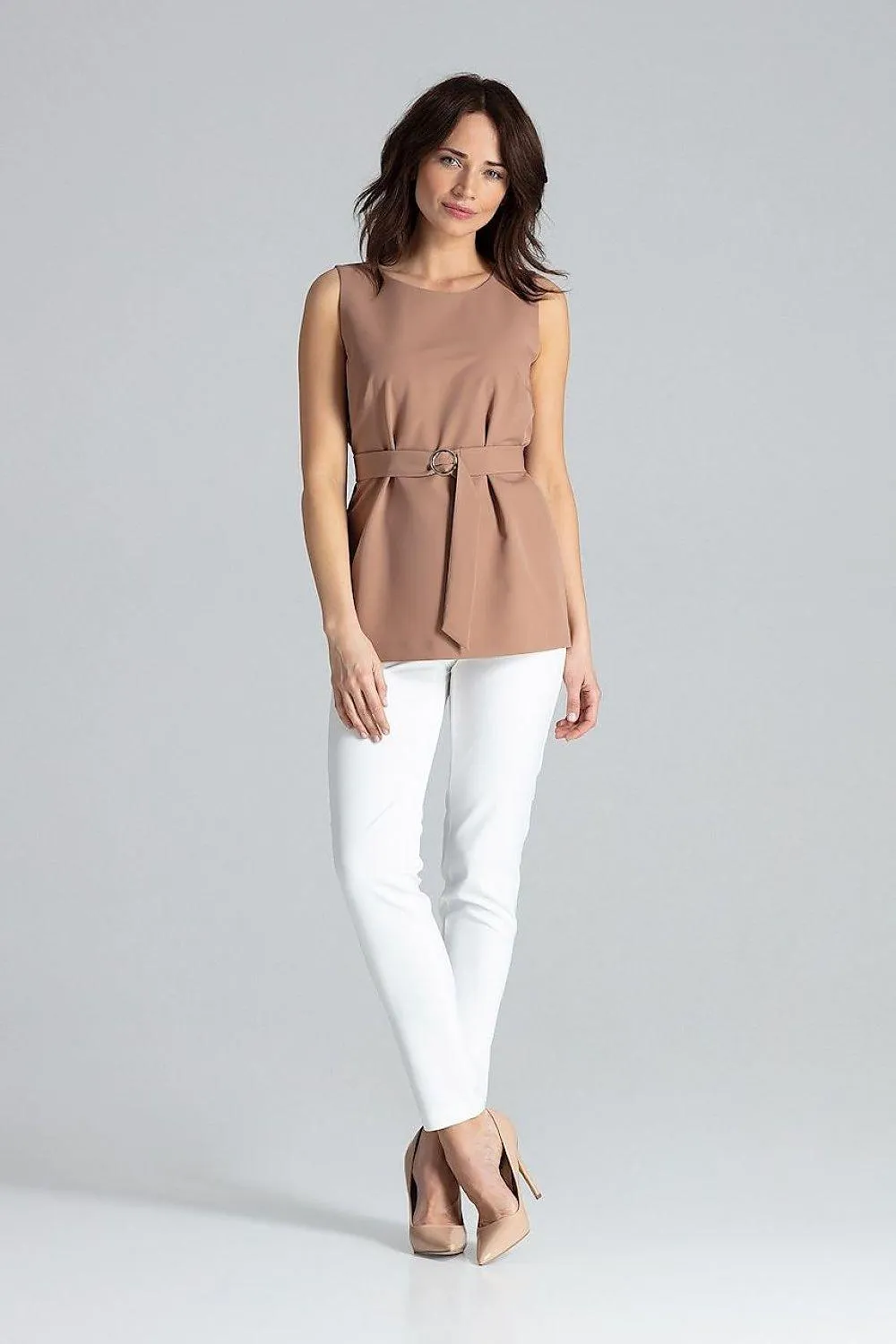 Elegant Golden Buckle Trapeze Blouse - Modern and Chic