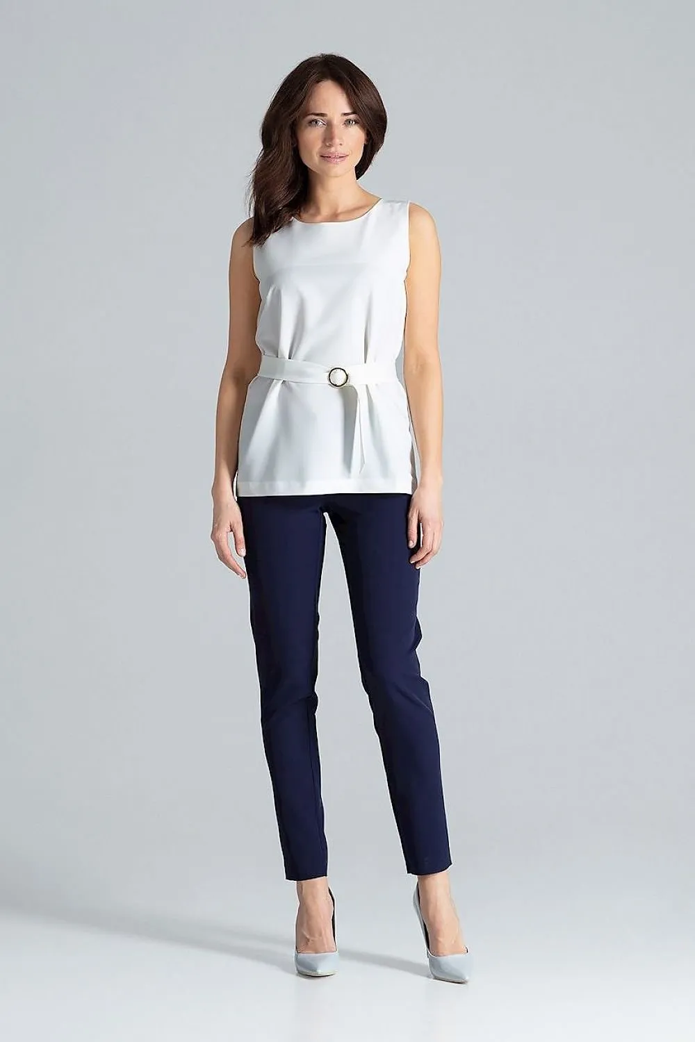 Elegant Golden Buckle Trapeze Blouse - Modern and Chic