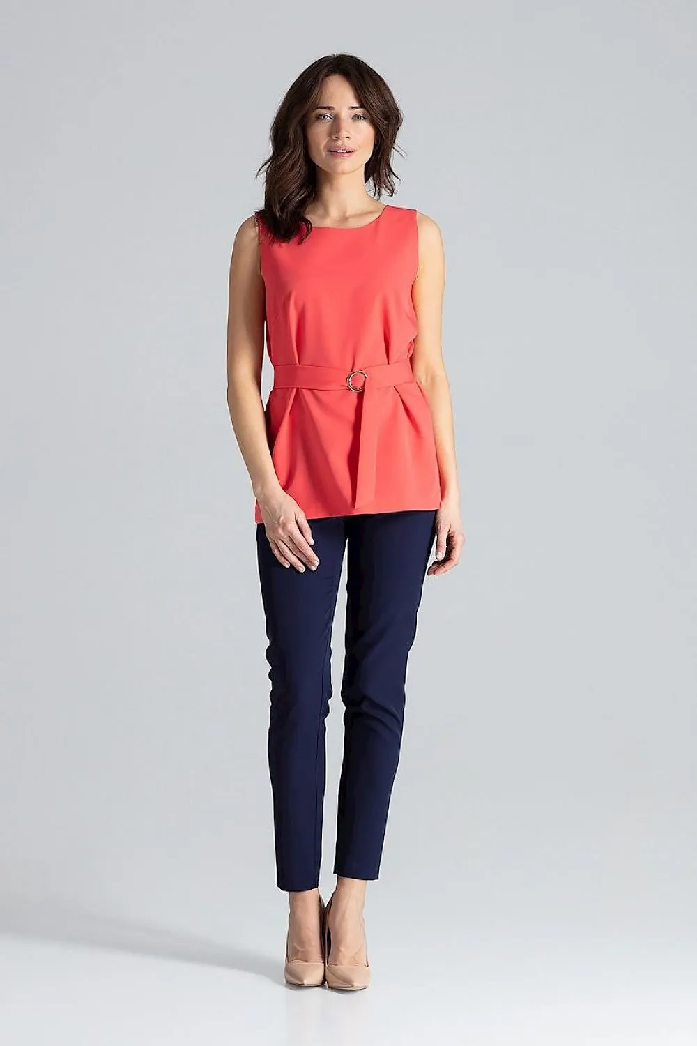 Elegant Golden Buckle Trapeze Blouse - Modern and Chic