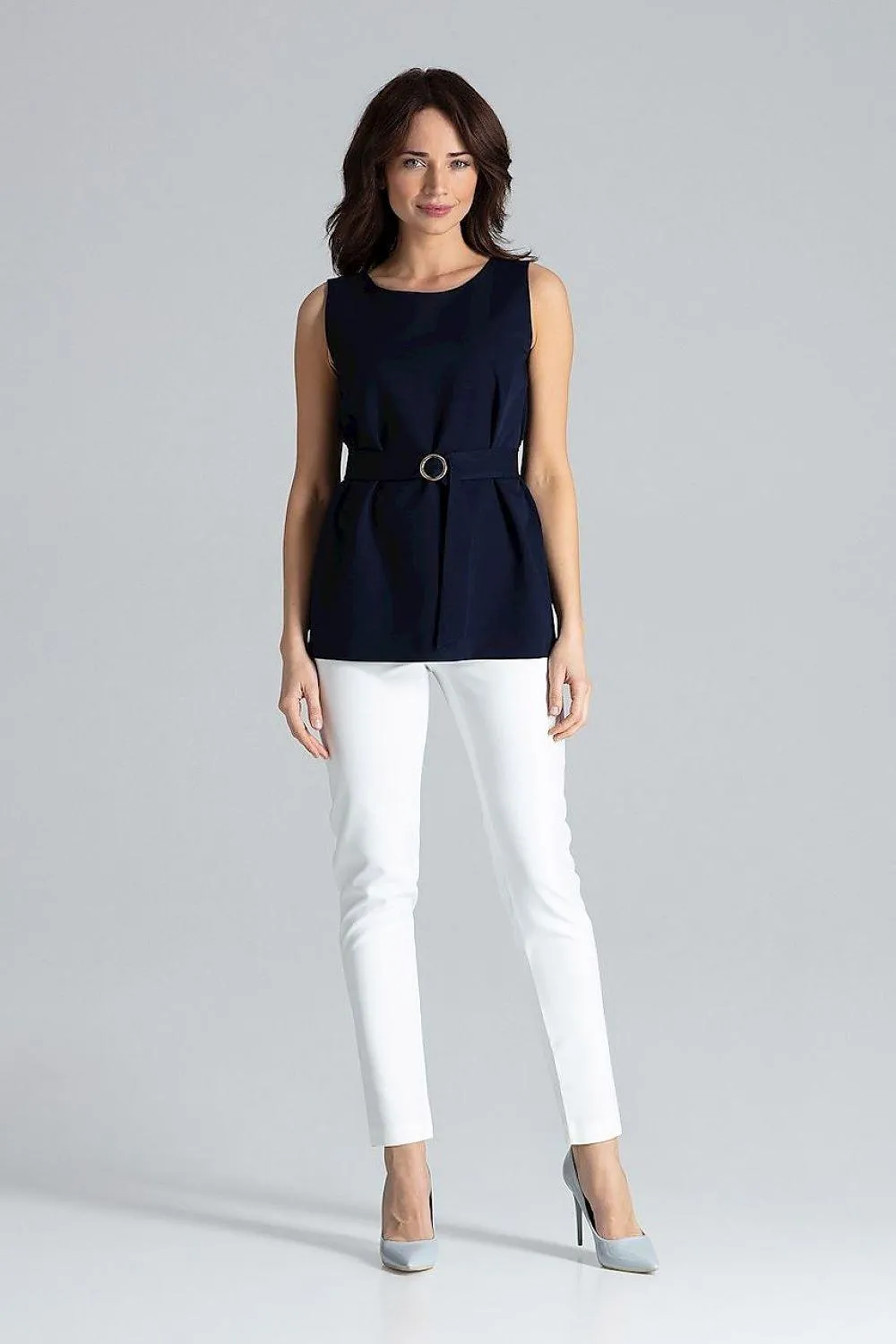 Elegant Golden Buckle Trapeze Blouse - Modern and Chic