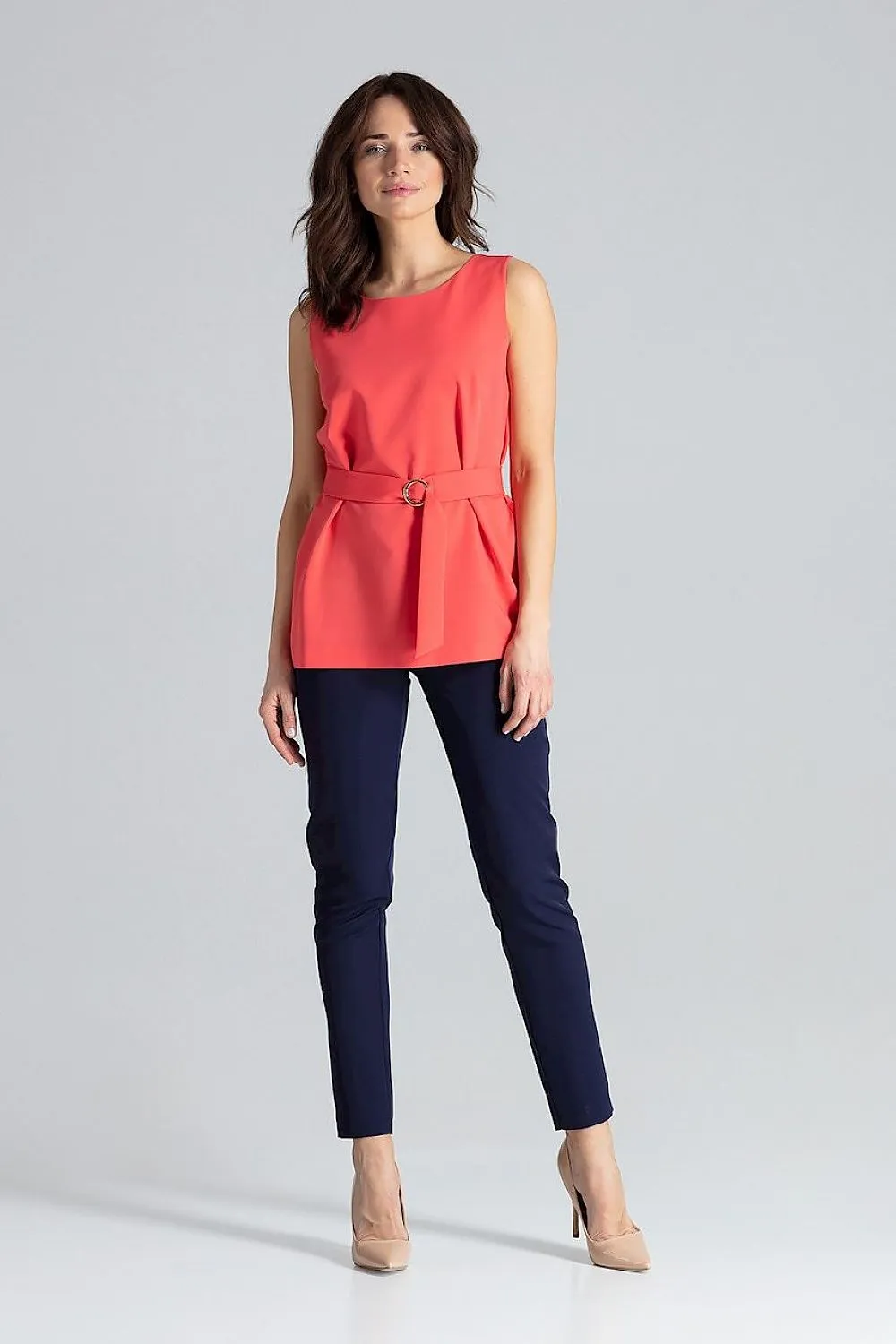 Elegant Golden Buckle Trapeze Blouse - Modern and Chic