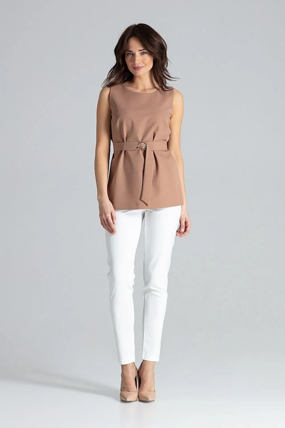 Elegant Golden Buckle Trapeze Blouse - Modern and Chic