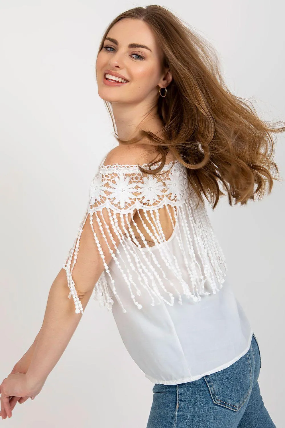 Elegant Lace-Trimmed Spanish Summer Top