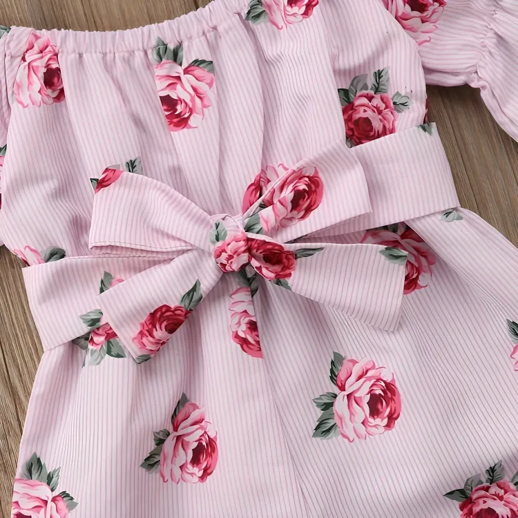 Floral Rose Striped Toddler Romper