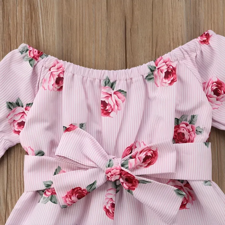 Floral Rose Striped Toddler Romper