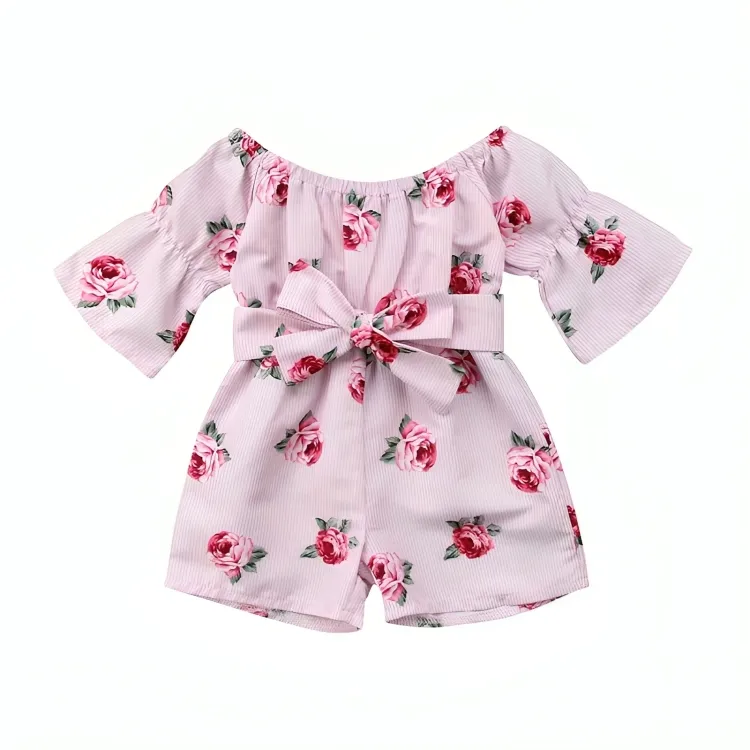 Floral Rose Striped Toddler Romper