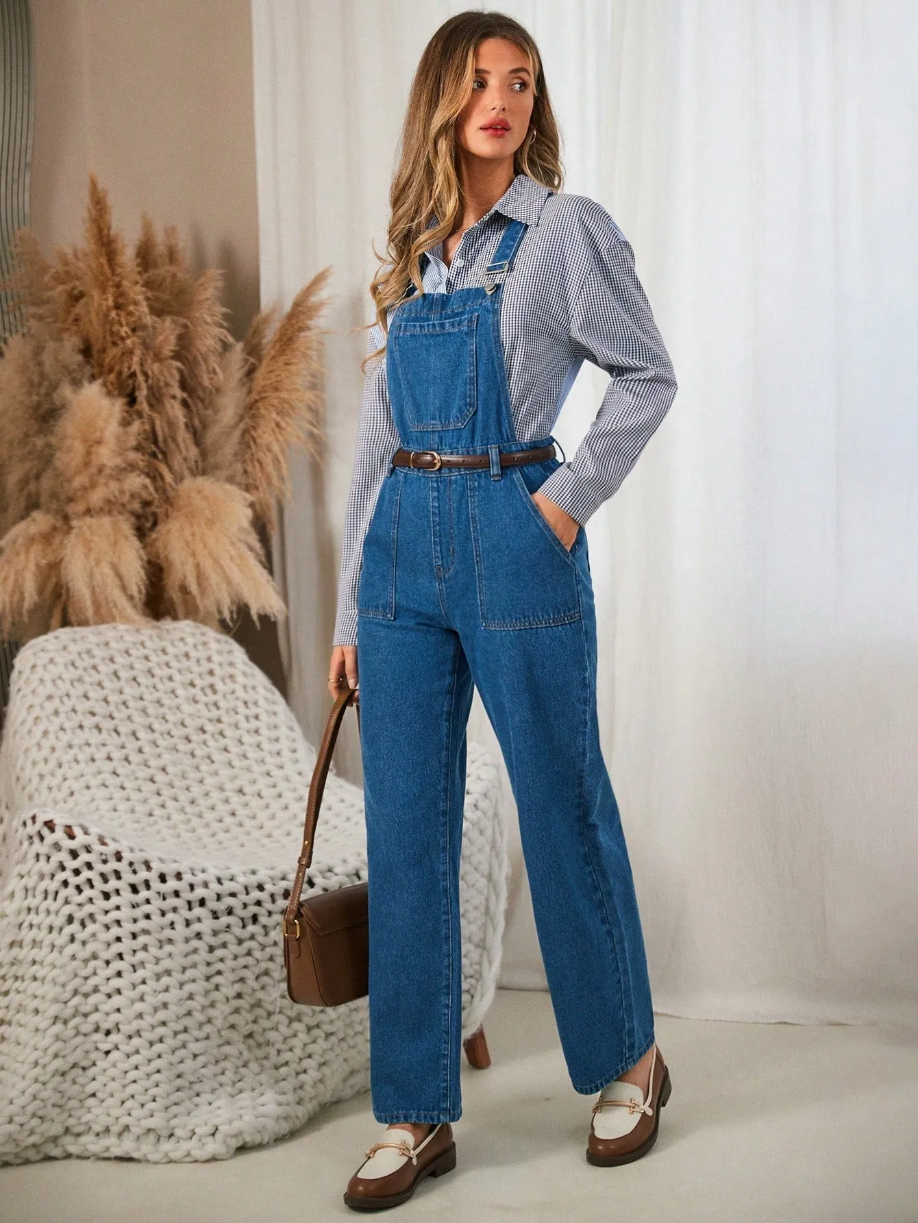 Frenchy Women's Multi-pocket Denim Overall