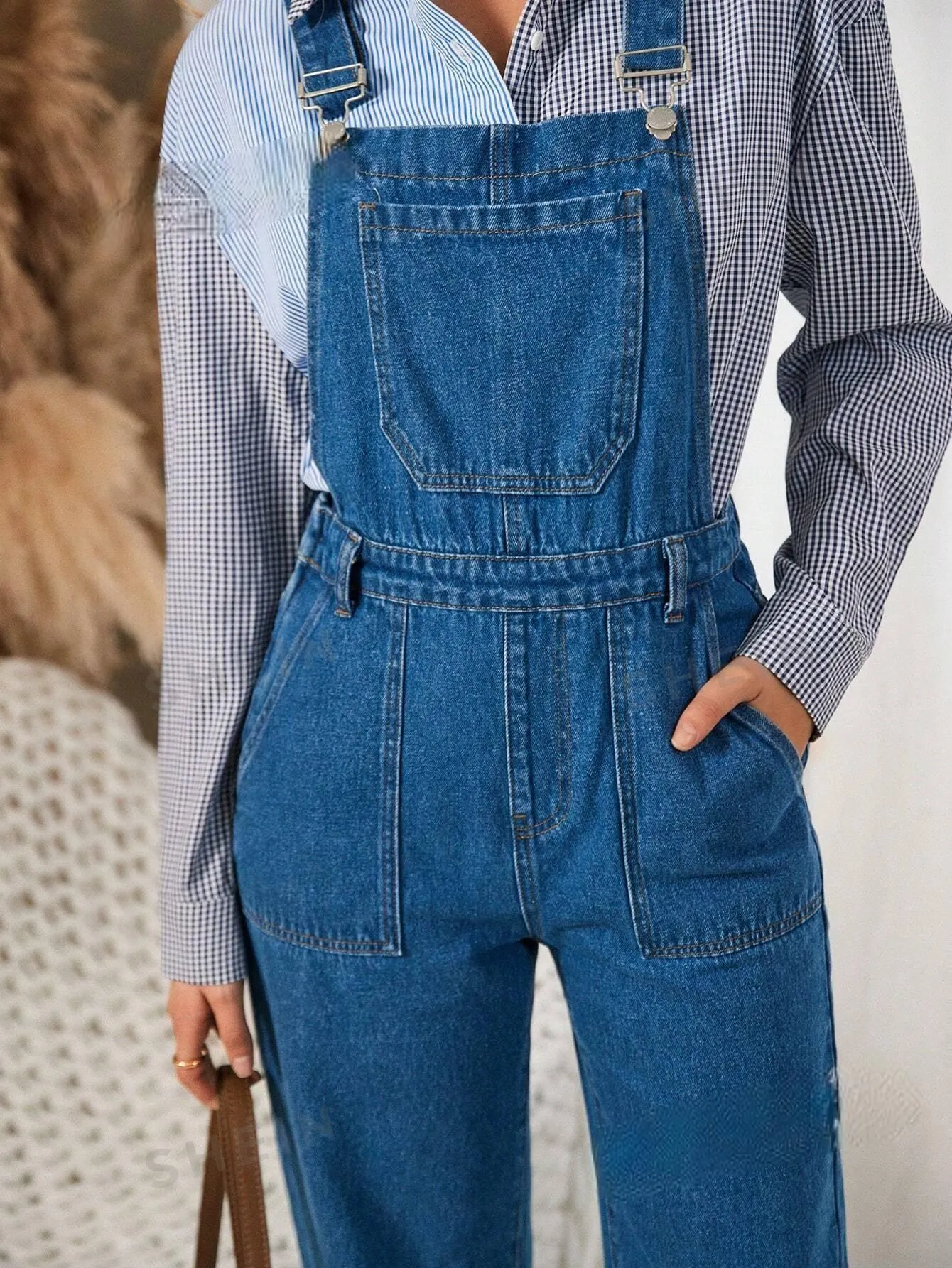 Frenchy Women's Multi-pocket Denim Overall