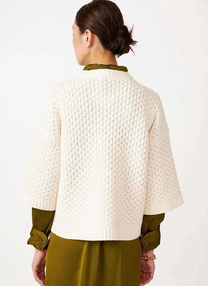 Grid Stitch Short-Sleeve Sweater