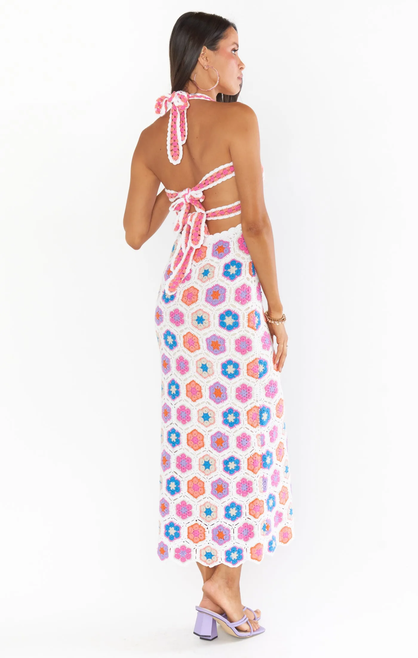 Happy Halter Midi Dress ~ Bright Multi Crochet