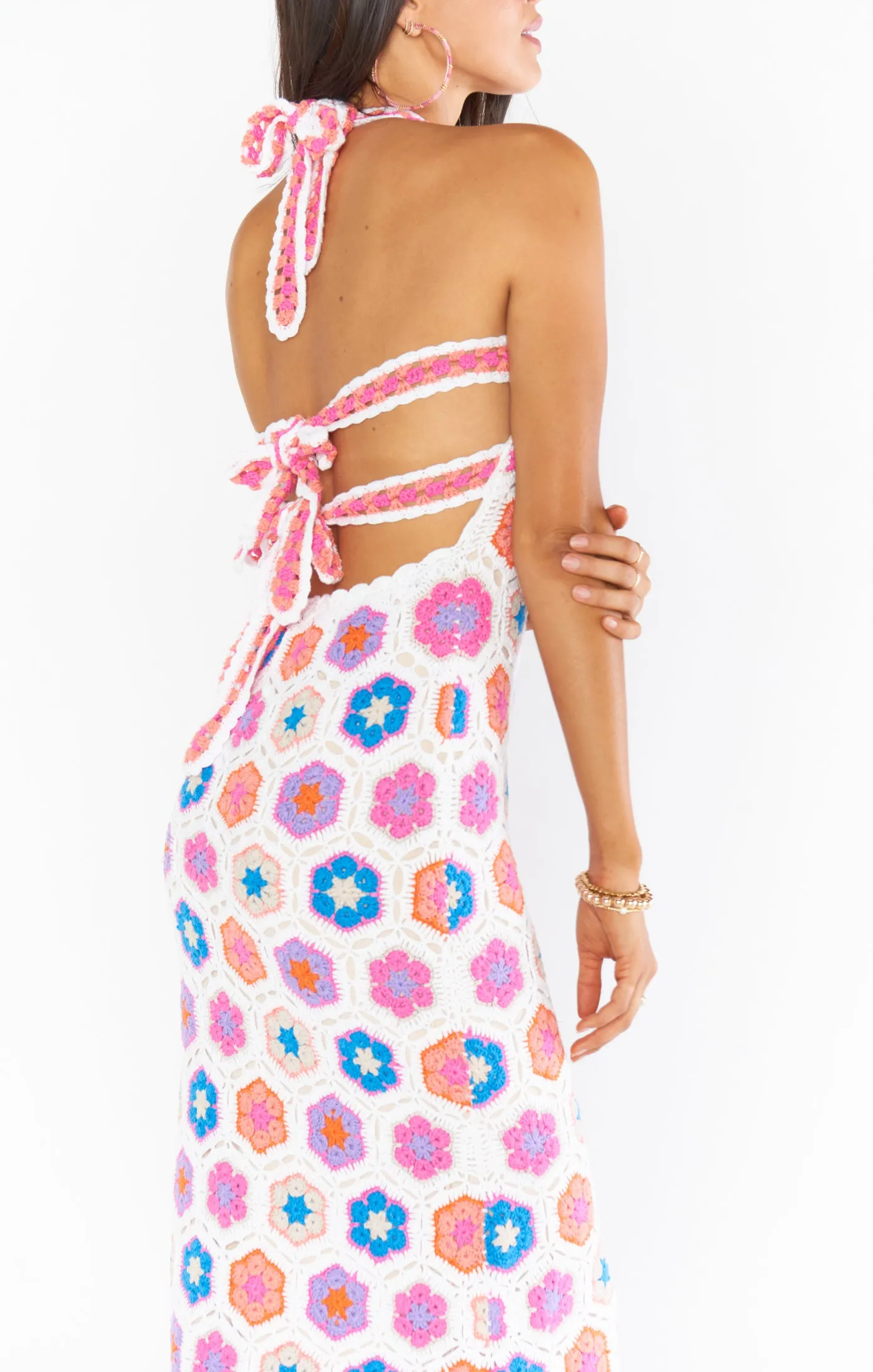 Happy Halter Midi Dress ~ Bright Multi Crochet