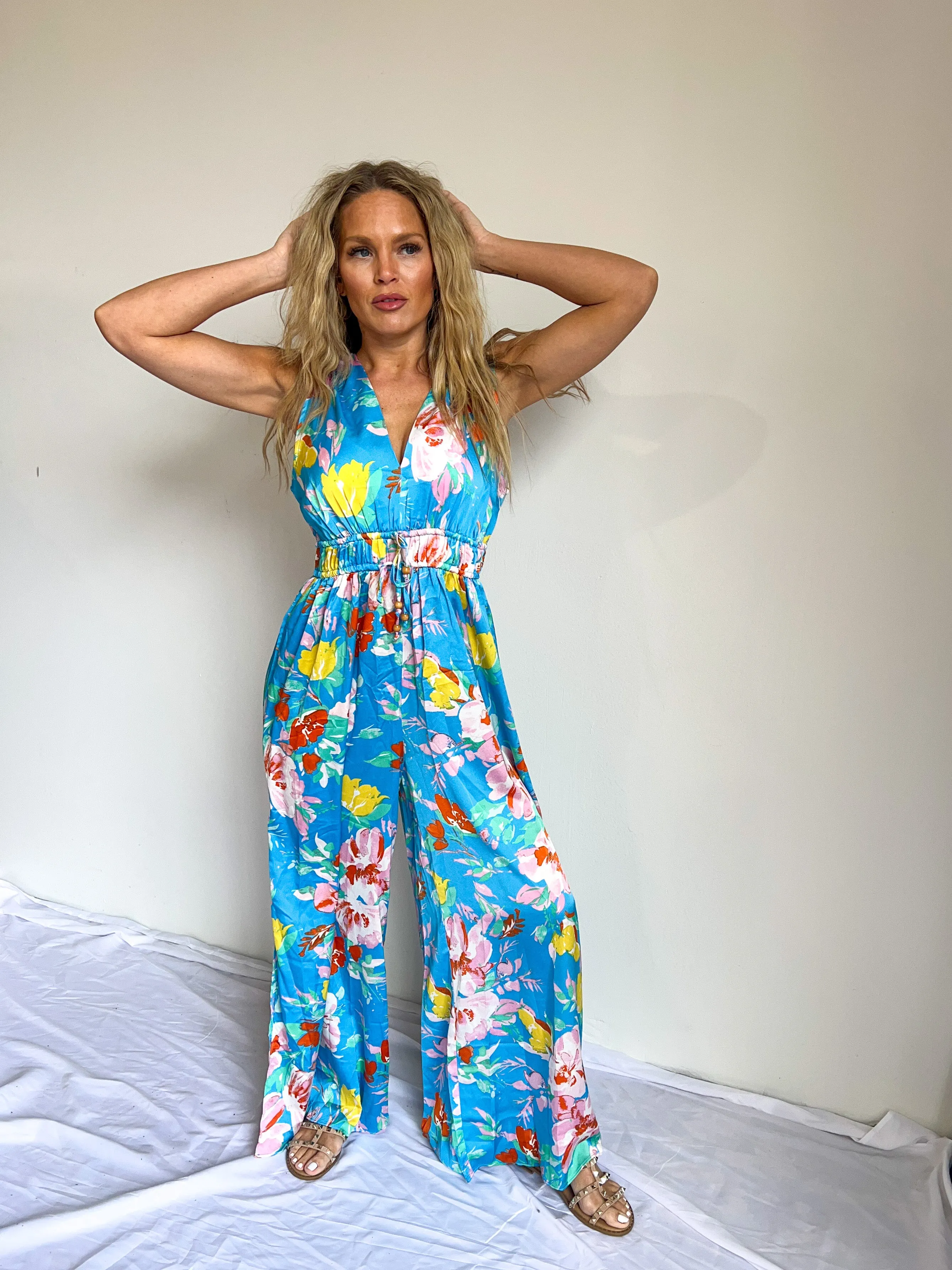 Jumping into Sunshine Floral Print Jumpsuit