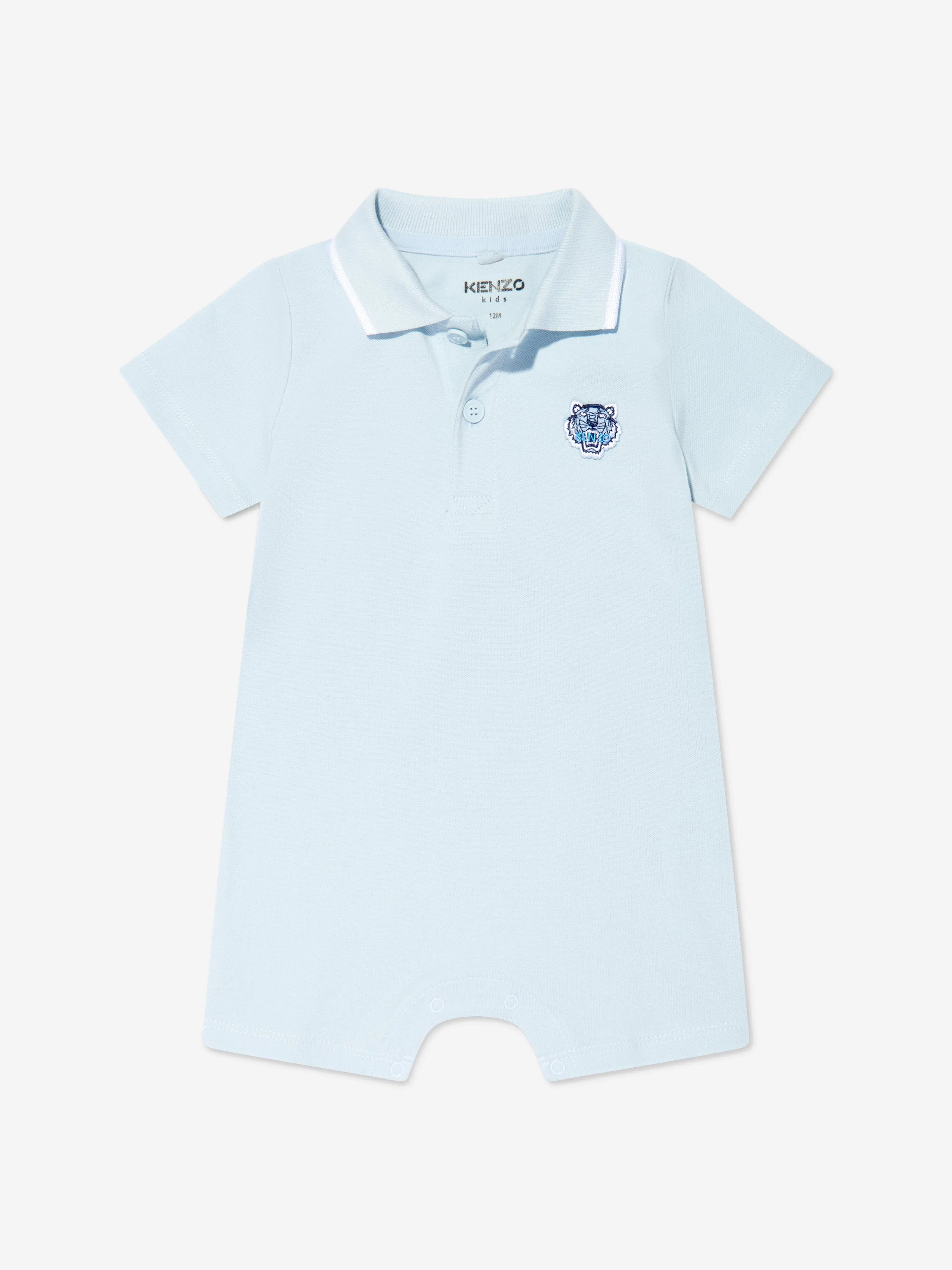 KENZO Baby Boys Organic Cotton Tiger Polo Romper in Blue