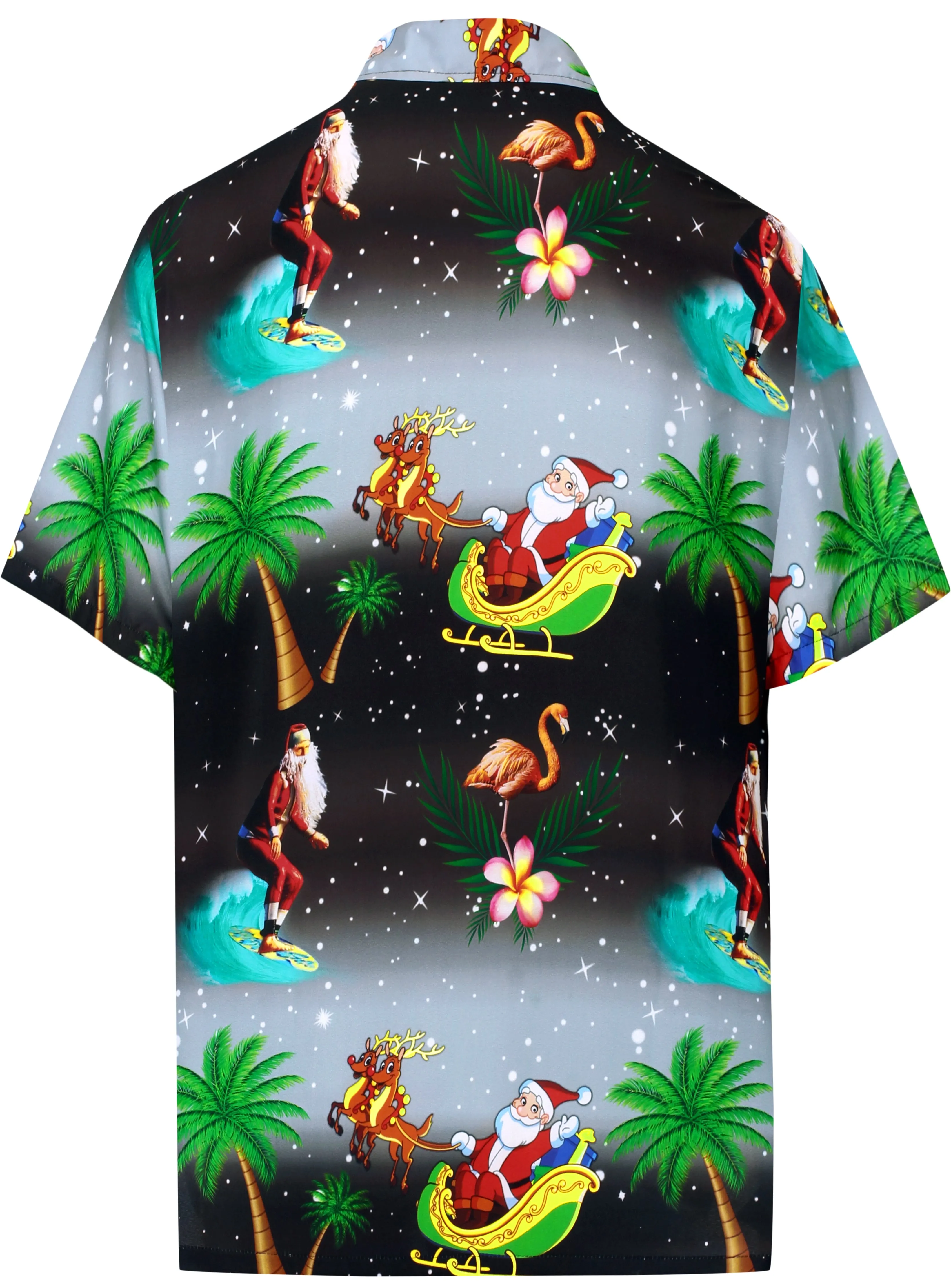 LA LEELA Men's Casual Beach hawaiian Shirt Aloha Christmas Santa front Pocket Short sleeve Black_W579