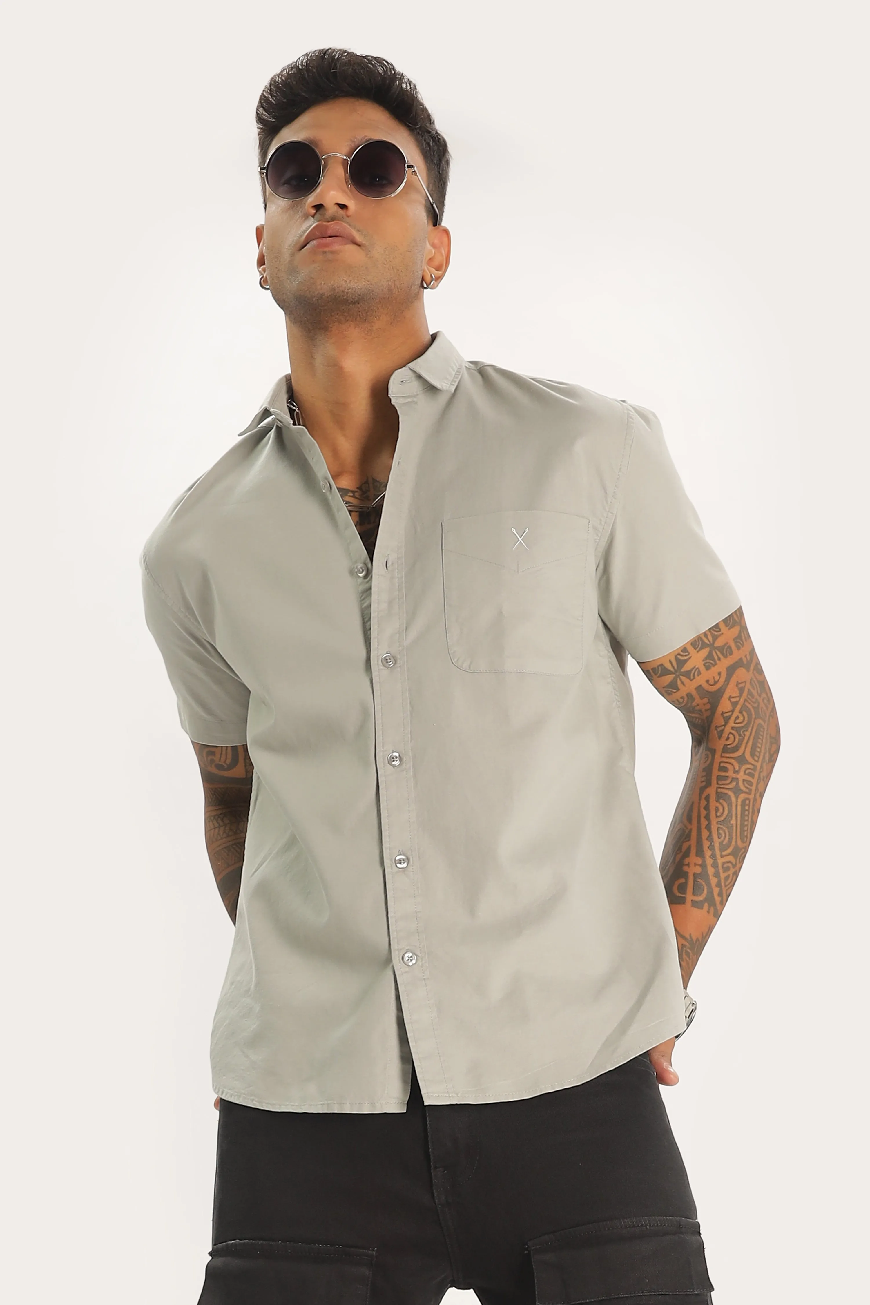 Light Gray Half Sleeve Regular Fit Shirt