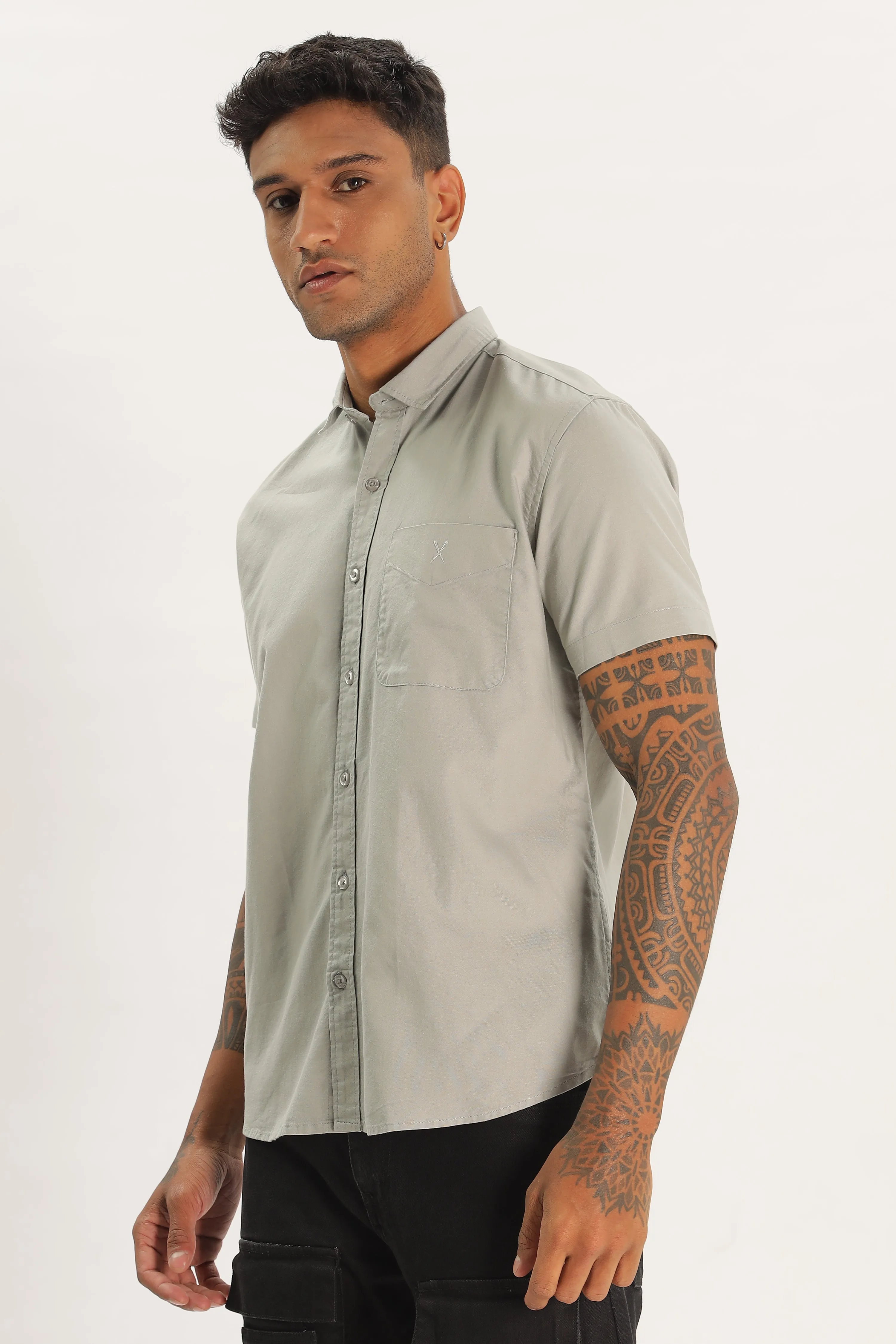 Light Gray Half Sleeve Regular Fit Shirt