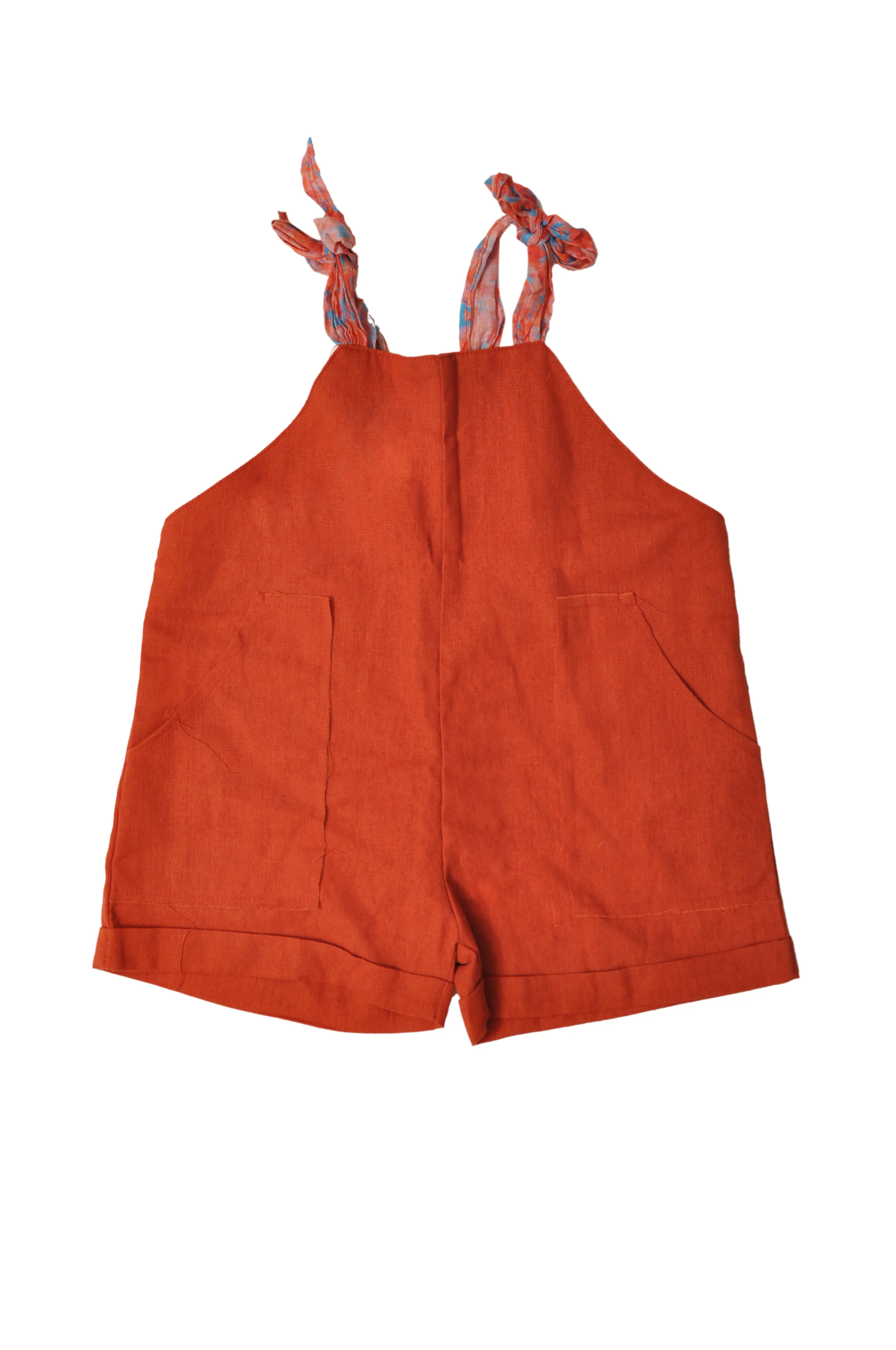 Little Marina Linen Romper Brick Red