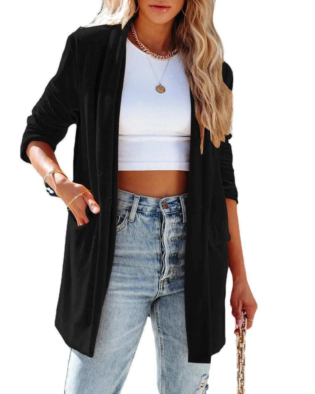 Loose Velvet Stretchy Long Sleeve Jacket for Women