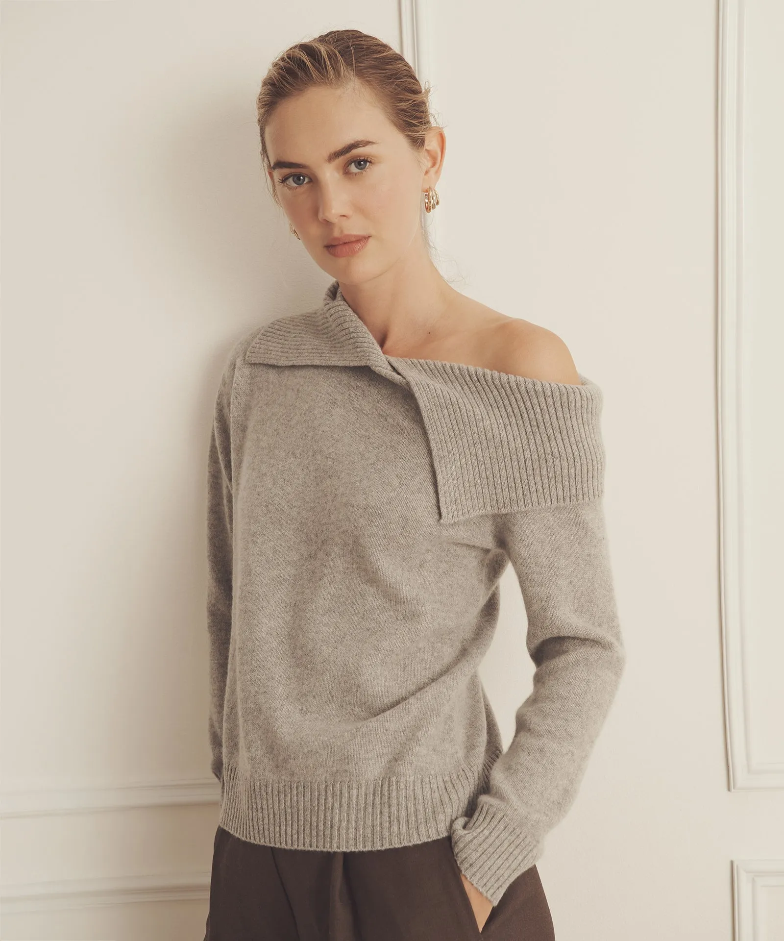 Luxe Cashmere Collared Asymmetrical Sweater