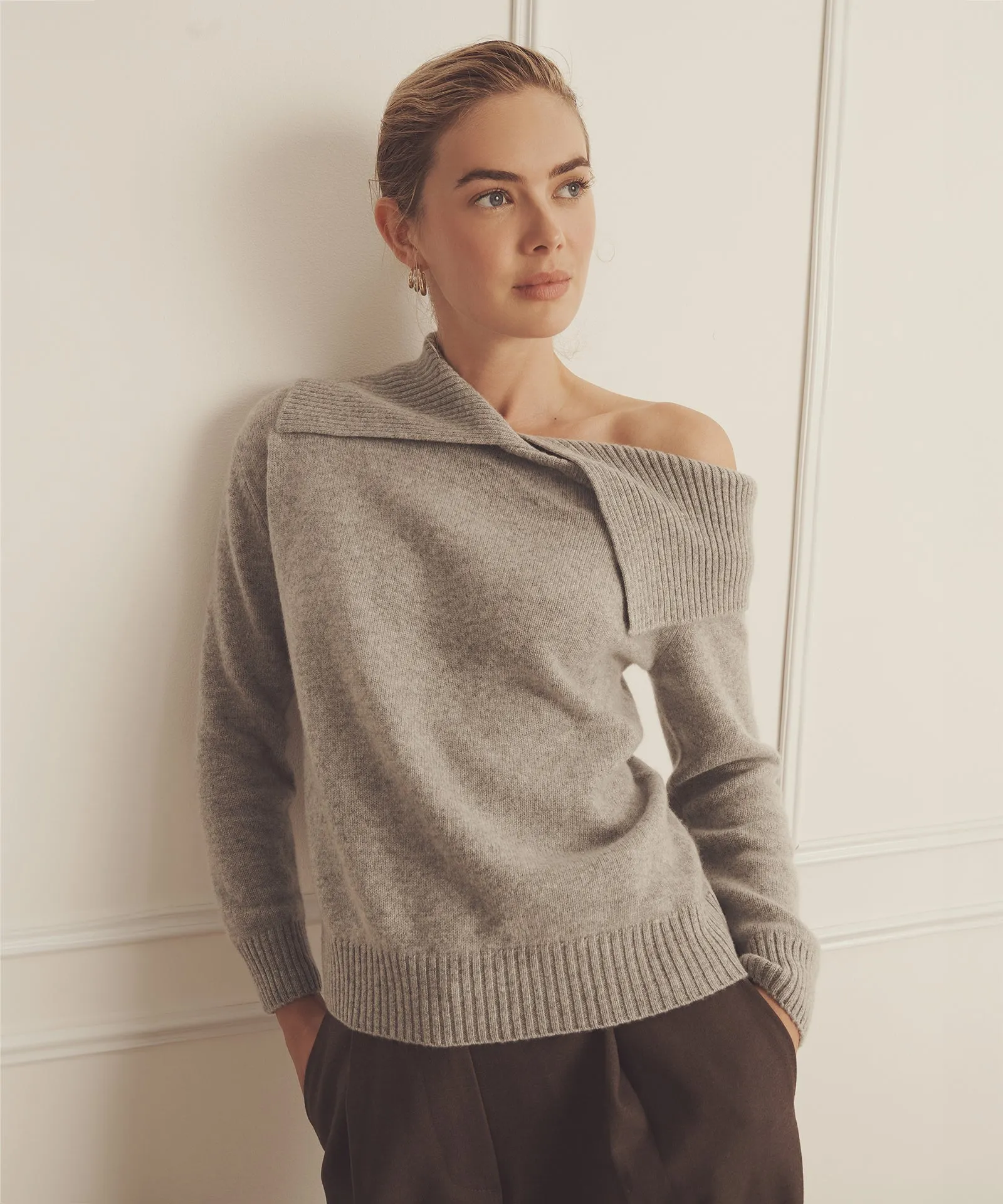 Luxe Cashmere Collared Asymmetrical Sweater