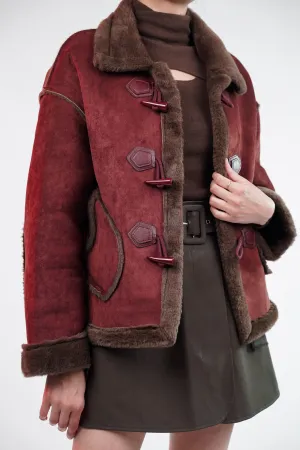 Maroon Suede Fur Jacket