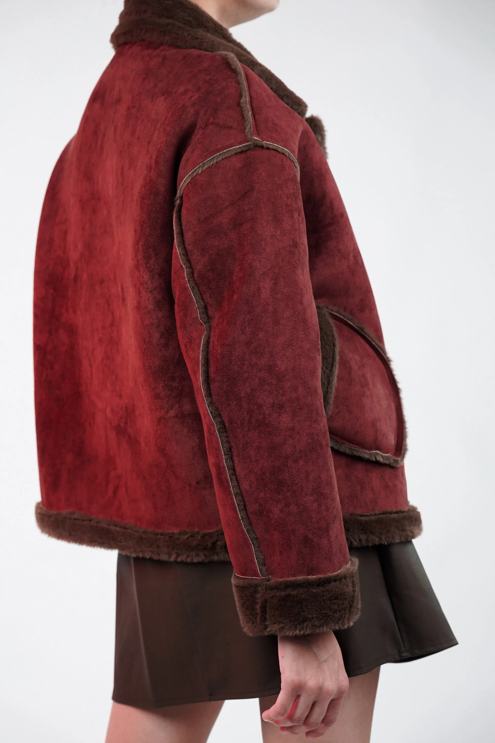 Maroon Suede Fur Jacket