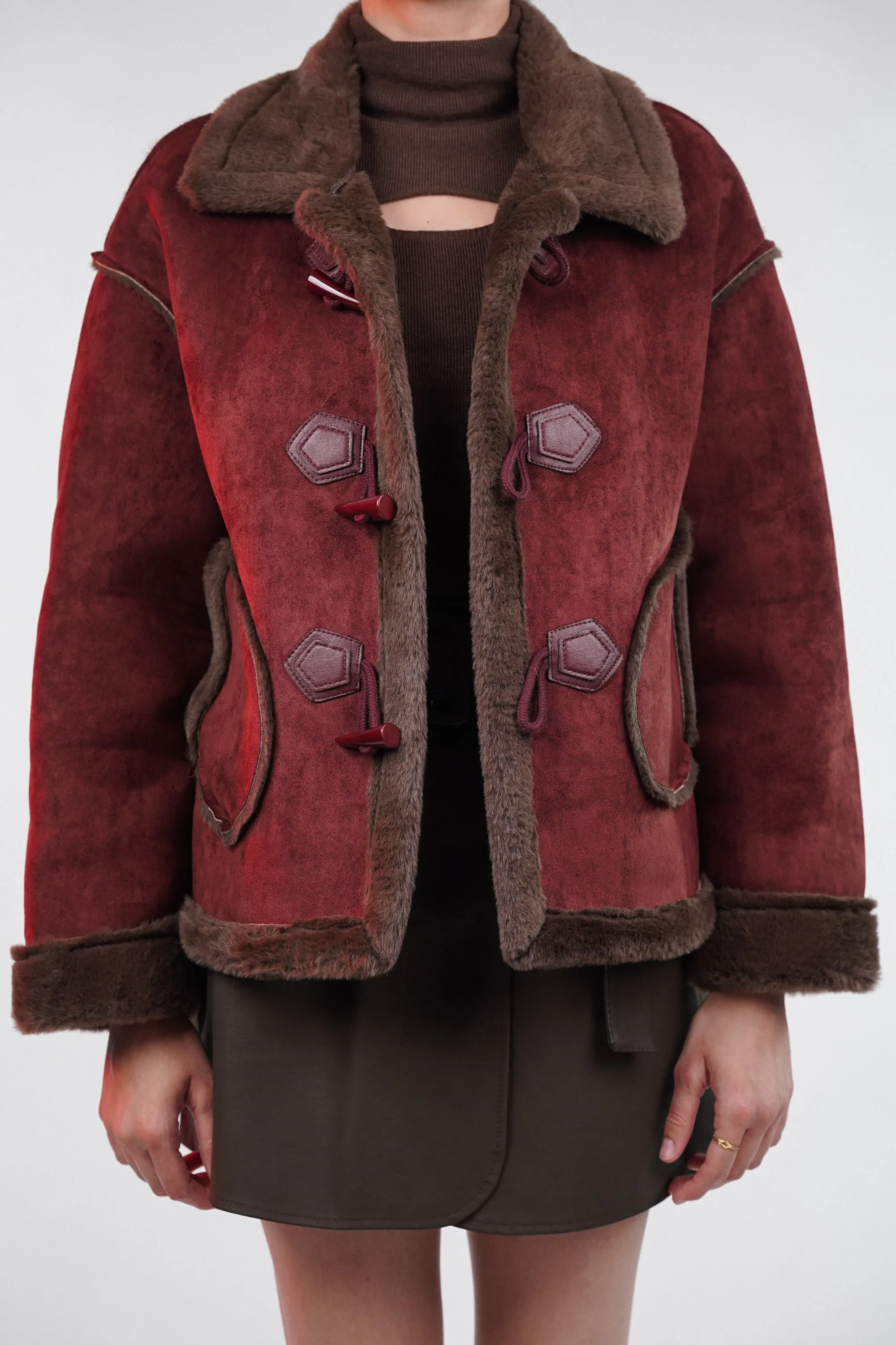 Maroon Suede Fur Jacket