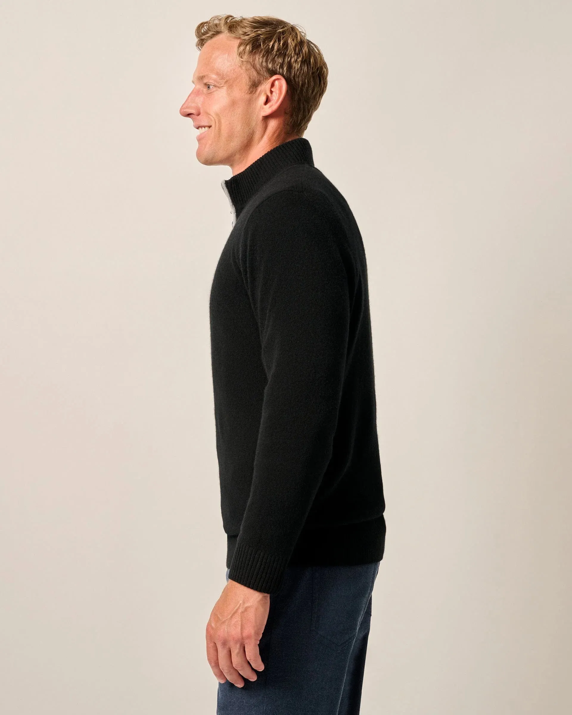 Mayfair Cashmere Quarter Zip Sweater in Black by Johnnie-O