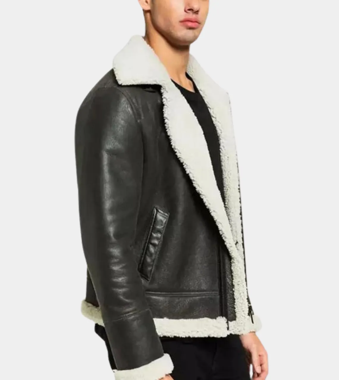 Men’s Black Leather Shearling Jacket