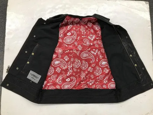 Men's Club Style Leather Vest with Red Paisley Lining