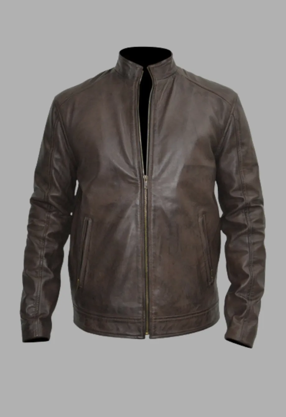 Mens Designer Racer Waxed Brown Leather Jacket